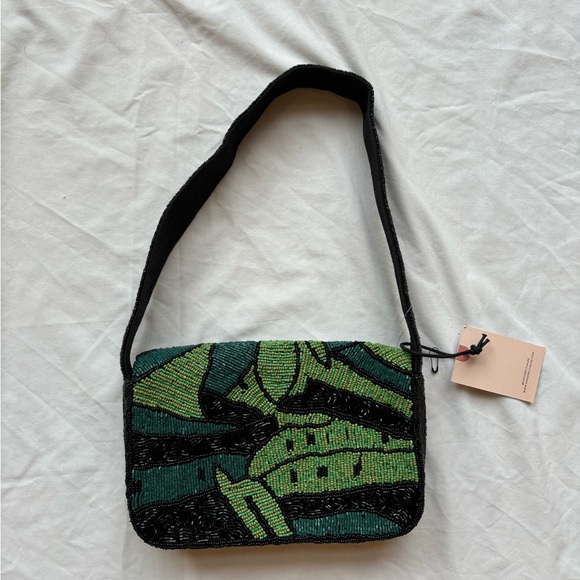 new with tags Staud D00p Green and black bead shoulder bag beaded sequin bag - Picture 3 of 4